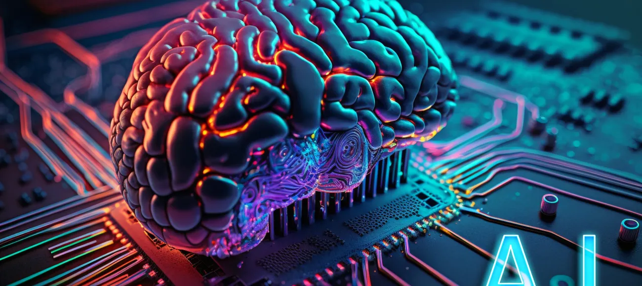 "Image of a brain in bright colors with the acronym 'AI' in the lower corner. Courtesy D. Connie Garzon"