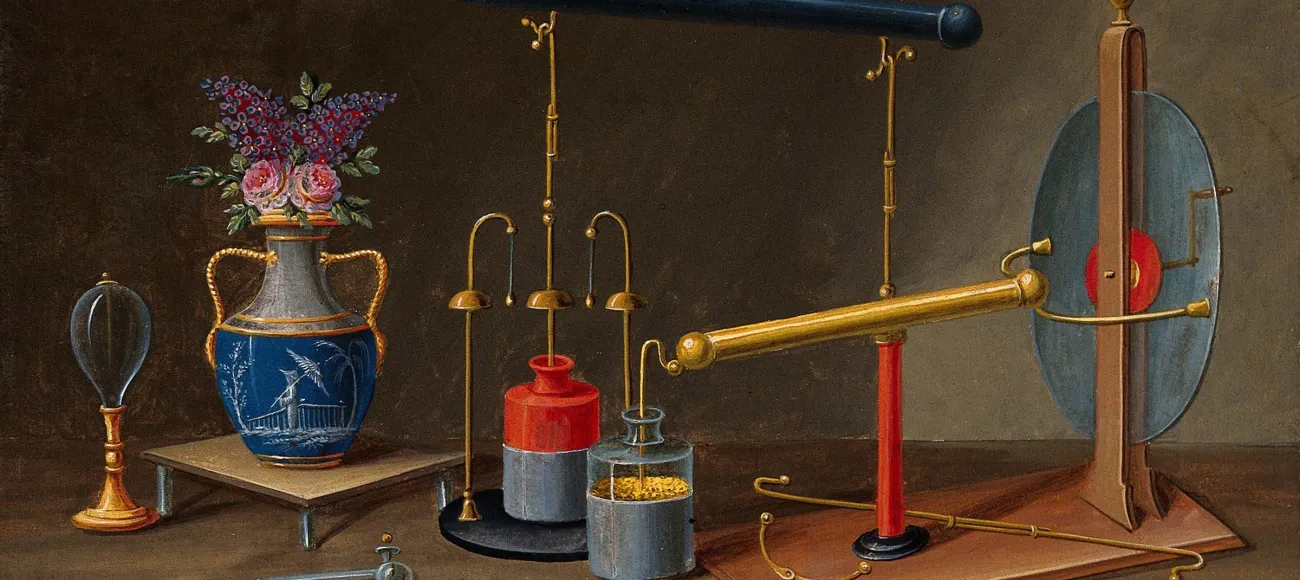 "Electricity: Condenser Jars, an Electrostatic Generator, and a Vase with Flowers, after Paul Lelong, c. 1800. "