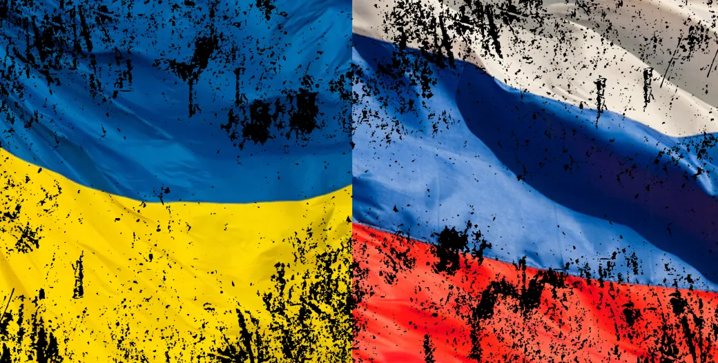 "Ukrainian Flag and Russian Flag"
