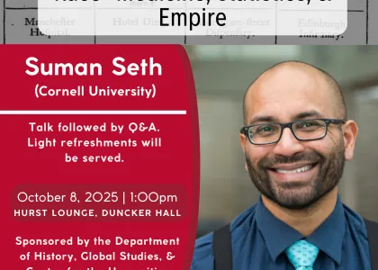 "Suman Seth Fall 2025 Flyer - History Colloquium Series"