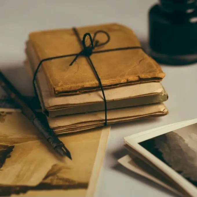 "History, Memory and Archive - image of packet of papers and black and white photographs"