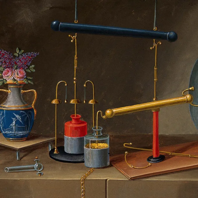 "Electricity: Condenser Jars, an Electrostatic Generator, and a Vase with Flowers, after Paul Lelong, c. 1800. "