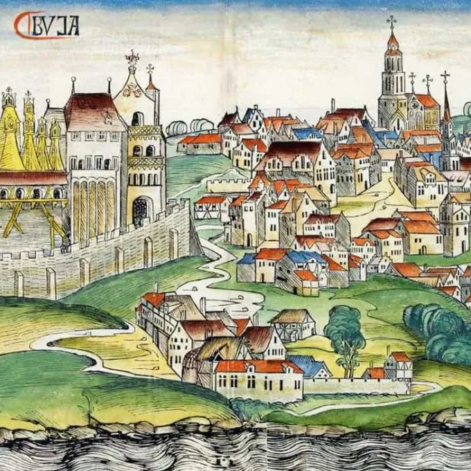 "Buda in the Middle Ages (Nuremberg Chronicle, 1493) Wikimedia Commons"