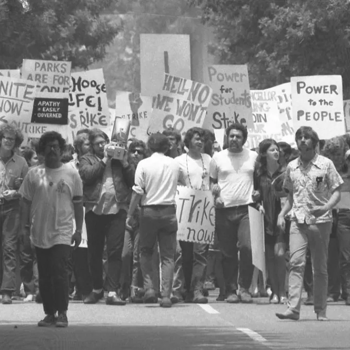 "Student protests in the 1960s were considered part of a “crisis of democracy.” Photo is from the American Archive of Public Broadcasting"